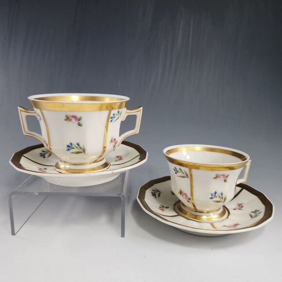 1890s George Demartine Limoges Double Handled Tea Cup & Demitasse Avenir France - Picture 8 of 10